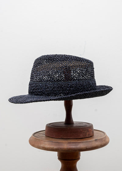 SCHA / Art#585 /Chicago "D" Straw Hat Double Layered Brim / Black × Black