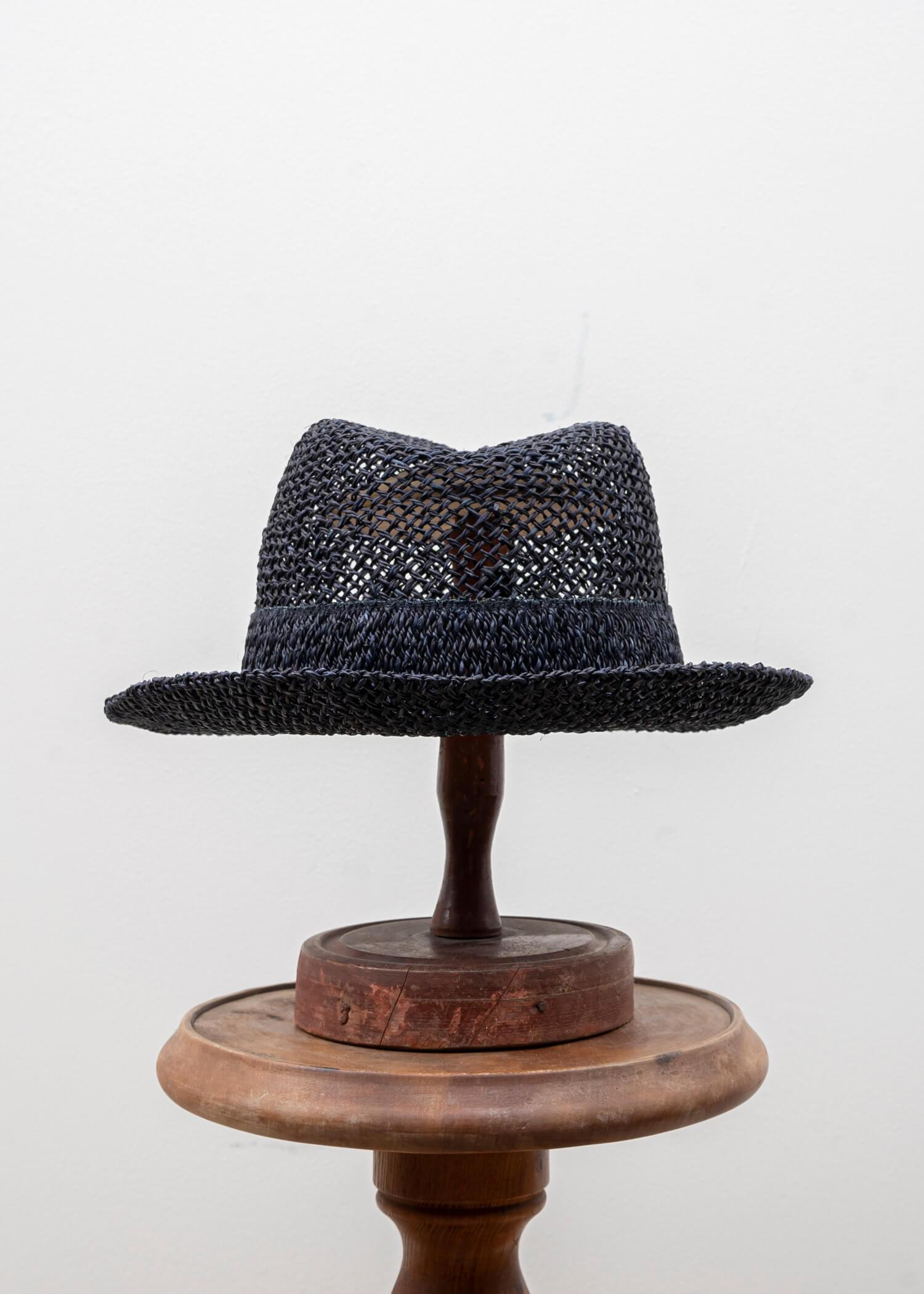 SCHA / Art#585 /Chicago "D" Straw Hat Double Layered Brim / Black × Black