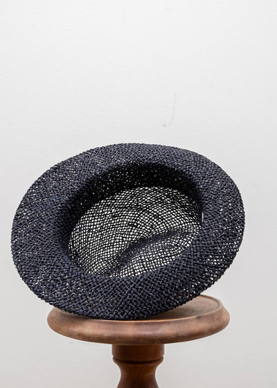 SCHA / Art#585 /Chicago "D" Straw Hat Double Layered Brim / Black × Black