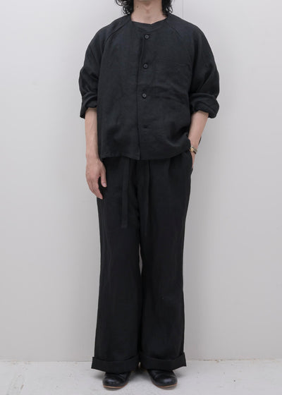 ZIIIN / "GOKUH" Linen Raglan Sleeve Short Jacket / BLACK