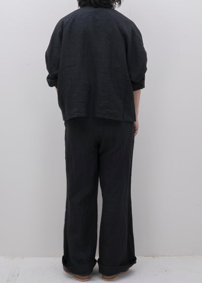 ZIIIN / "GOKUH" Linen Raglan Sleeve Short Jacket / BLACK