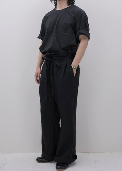 ZIIIN / "MIROK" Linen Baggy Pants / BLACK