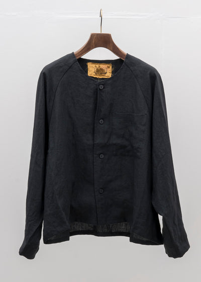 ZIIIN / "GOKUH" Linen Raglan Sleeve Short Jacket / BLACK