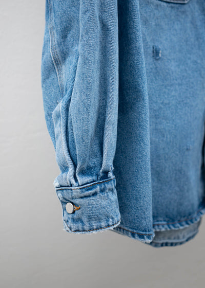 HED MAYNER DESTROYED DENIM SHIRT BLUE
