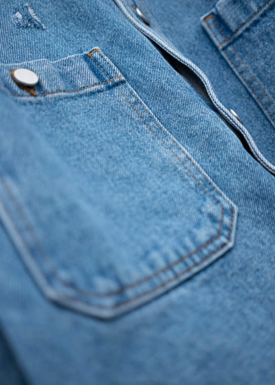 HED MAYNER DESTROYED DENIM SHIRT BLUE