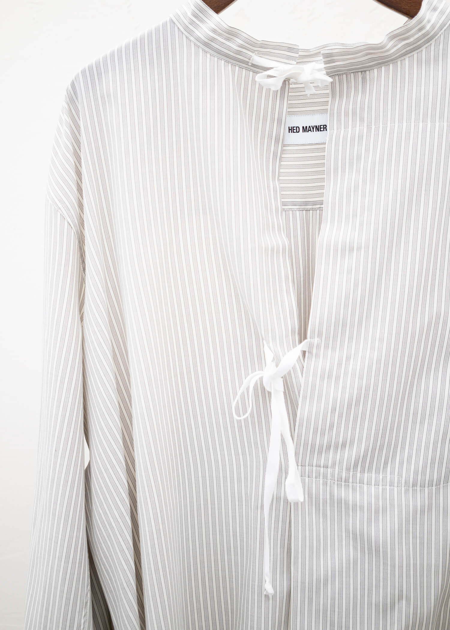 HED MAYNER PLEATED SHIRT COOL GREY PINSTRIPES