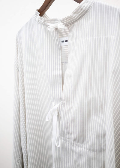 HED MAYNER PLEATED SHIRT COOL GREY PINSTRIPES