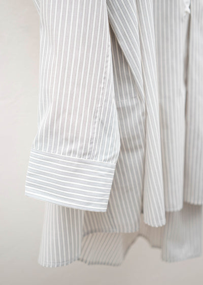 HED MAYNER PLEATED SHIRT COOL GREY PINSTRIPES