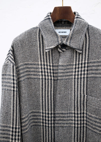 HED MAYNER OVERCOAT BLACK-ECRU CHECKS