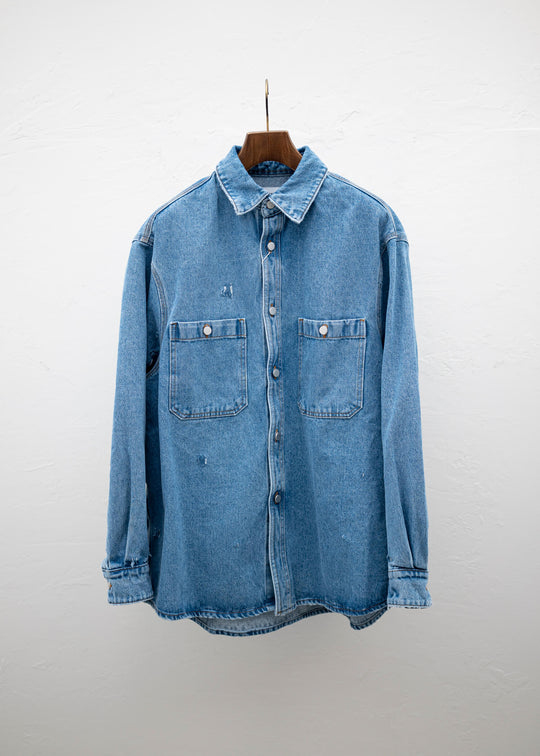 HED MAYNER DESTROYED DENIM SHIRT BLUE