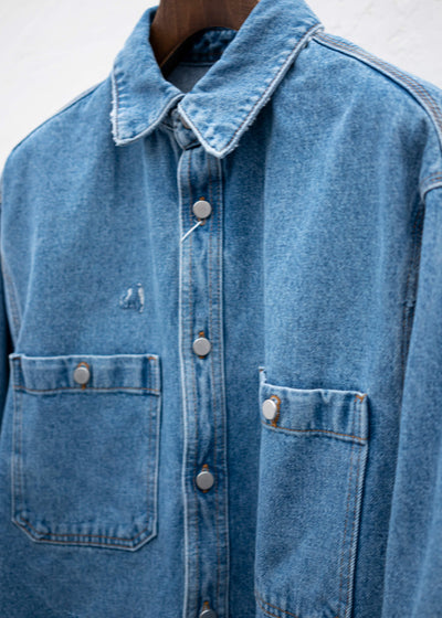 HED MAYNER DESTROYED DENIM SHIRT BLUE