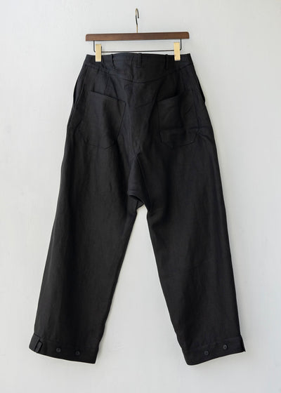 JAN-JAN VAN ESSCHE / "TROUSERS#55" LOOSE FIT,PLEATED TROUSERS / BLACK / HEMP TWILL