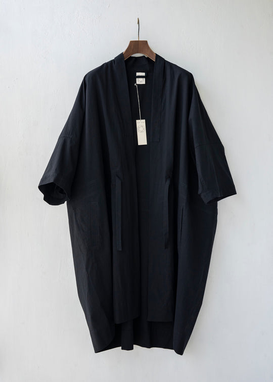 JAN-JAN VAN ESSCHE / "KIMONO#6" KIMONO SUMMER COAT / BLACK / RIDGED SHIRTING
