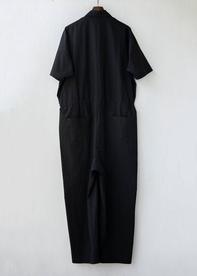 JAN-JAN VAN ESSCHE / "JUMPSUIT#9" SHORT SLEEVE JUMPSUIT / BLACK / DENSE TWILL