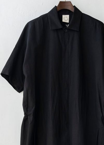 JAN-JAN VAN ESSCHE / "JUMPSUIT#9" SHORT SLEEVE JUMPSUIT / BLACK / DENSE TWILL