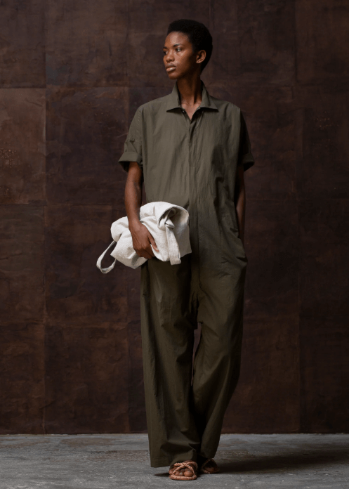 JAN-JAN VAN ESSCHE / "JUMPSUIT#9" SHORT SLEEVE JUMPSUIT / BLACK / DENSE TWILL