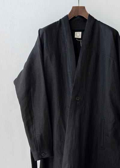 JAN-JAN VAN ESSCHE / "COAT#23" SUMMER TRENCH COAT / BLACK / HEMP TWILL