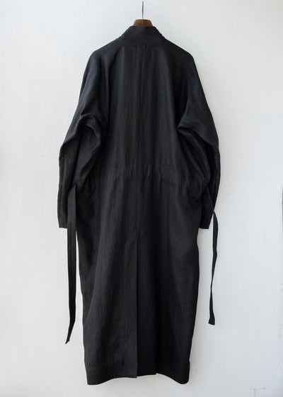 JAN-JAN VAN ESSCHE / "COAT#23" SUMMER TRENCH COAT / BLACK / HEMP TWILL