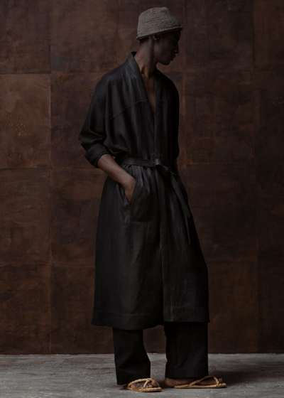 JAN-JAN VAN ESSCHE / "COAT#23" SUMMER TRENCH COAT / BLACK / HEMP TWILL