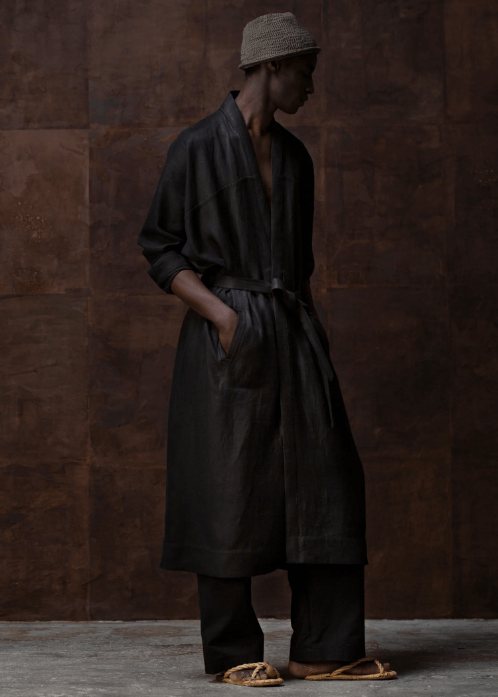 JAN-JAN VAN ESSCHE / "COAT#23" SUMMER TRENCH COAT / BLACK / HEMP TWILL