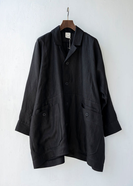 JAN-JAN VAN ESSCHE / "COAT#22" OVERSIZED COAT / BLACK / HEMP TWILL