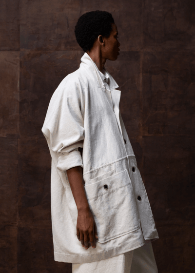 JAN-JAN VAN ESSCHE / "COAT#22" OVERSIZED COAT / BLACK / HEMP TWILL