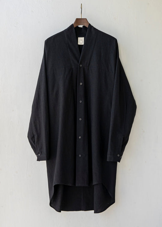 JAN-JAN VAN ESSCHE / "SHIRT#82" BLACK FINE WOOL FLANNEL