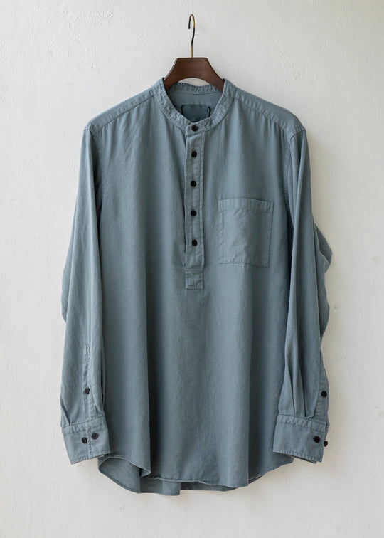 ZIIIN KOHBOU Sulfur-dyed Brushed cotton Henry neck shirt / OLD GREEN