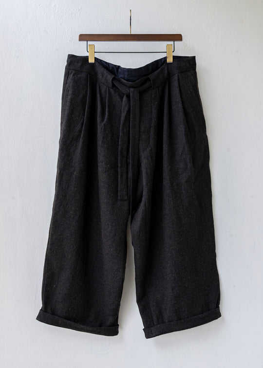 ZIIIN / "DARMA" 3 Tuck Wide Pants / Hemp Wool / DARK GRAY