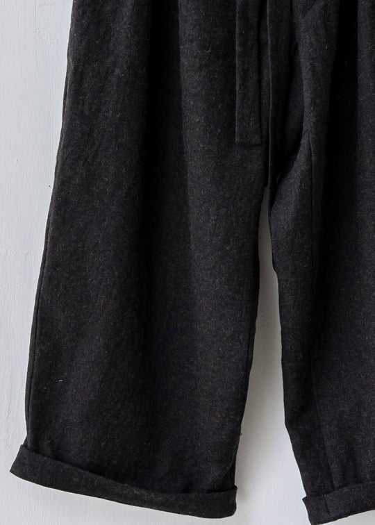 ZIIIN / "DARMA" 3 Tuck Wide Pants / Hemp Wool / DARK GRAY