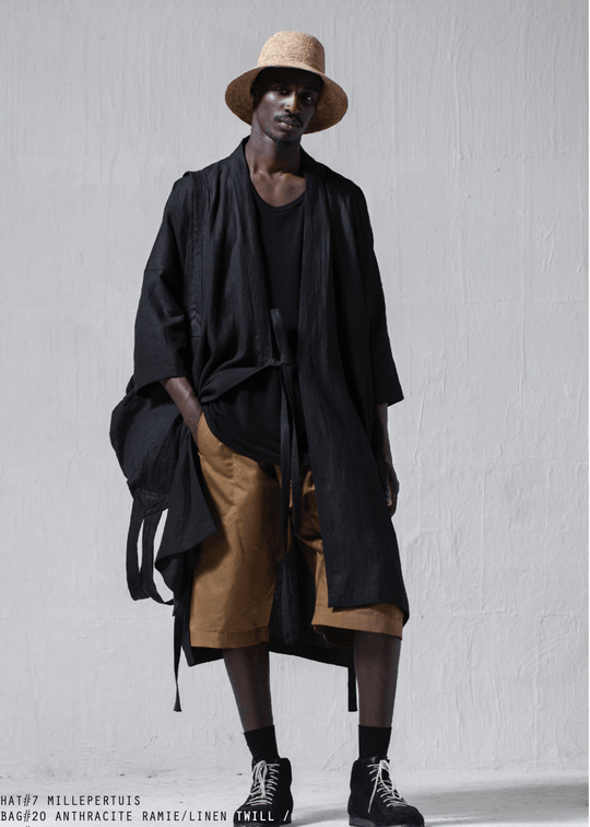 JAN-JAN VAN ESSCHE / "KIMONO#8" BLACK LINEN/PAPER CLOTH