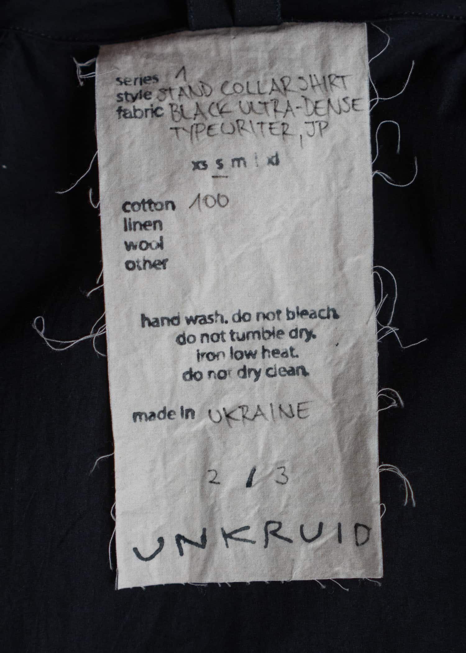 unkruid Stand Collar Shirt Black ultra-dense typewriter