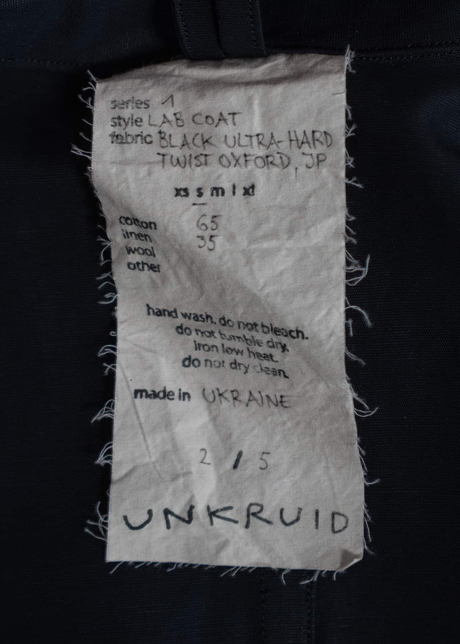 unkruid Lab Coat Black ultra-hard twist oxford