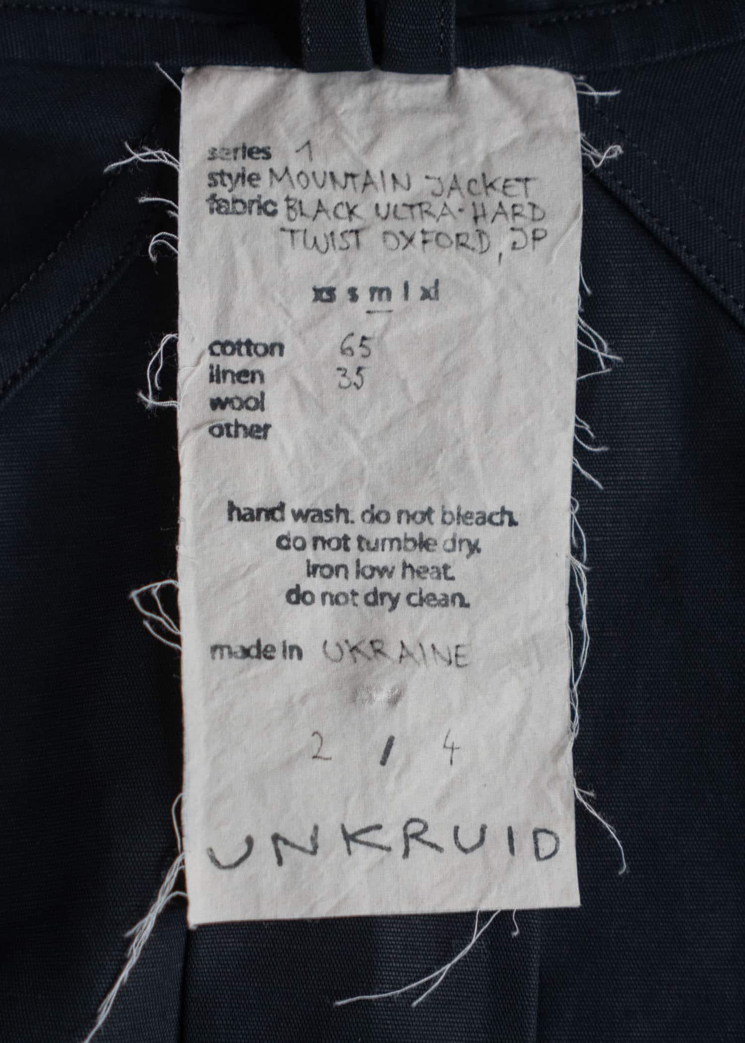 unkruid Mountain Jacket  Black ultra-hard twist oxford