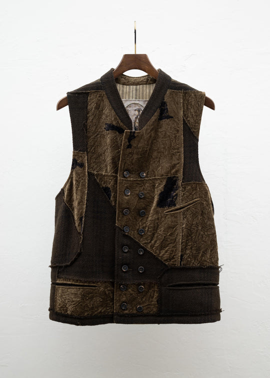 ZIGGY CHEN STAND COLLAR DOUBLE BREASTED PATCHWORKWAISTCOAT