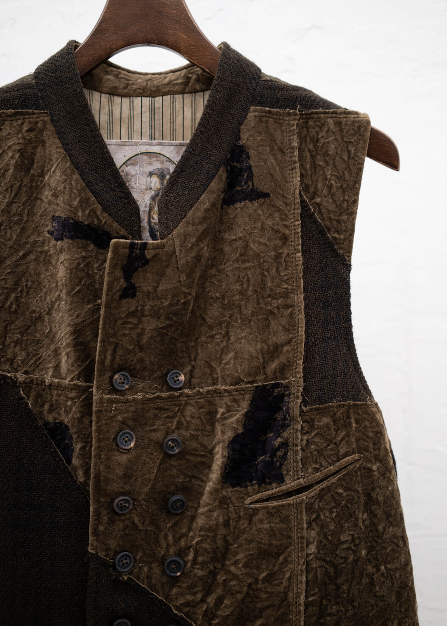 ZIGGY CHEN STAND COLLAR DOUBLE BREASTED PATCHWORKWAISTCOAT