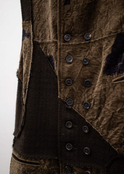 ZIGGY CHEN STAND COLLAR DOUBLE BREASTED PATCHWORKWAISTCOAT