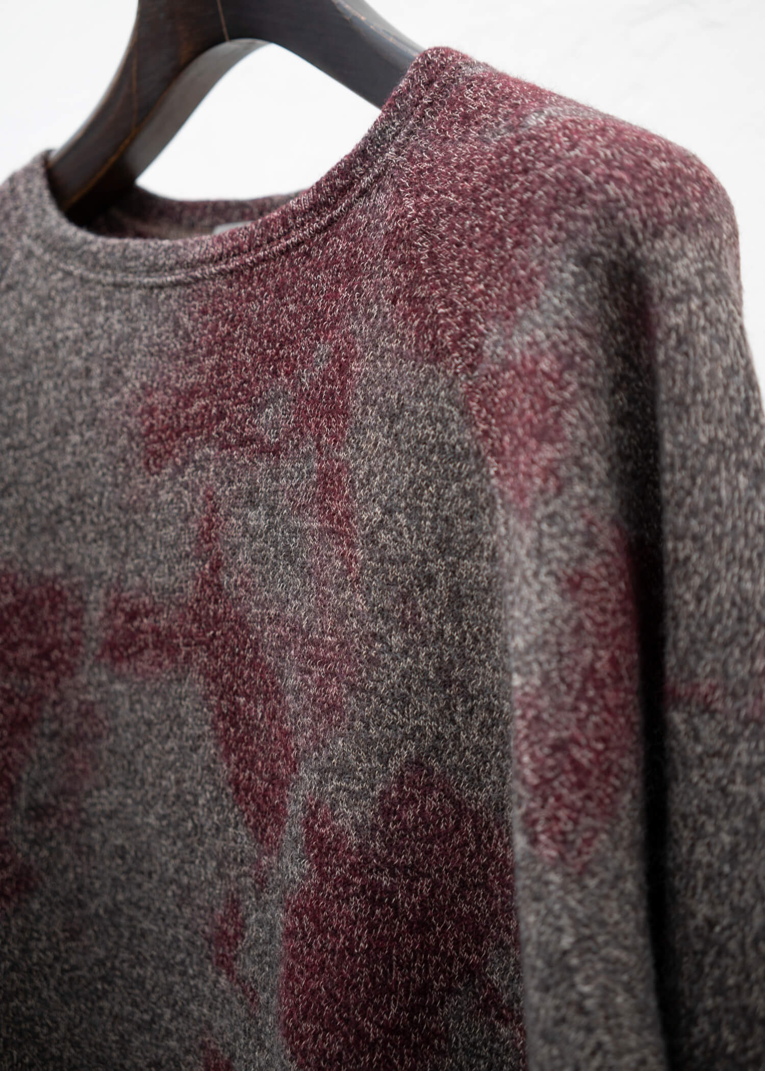 SUZUSAN Wool Cotton Jersey Crew Neck Pullover(Madara Shibori) Crimson - Muddy Brown