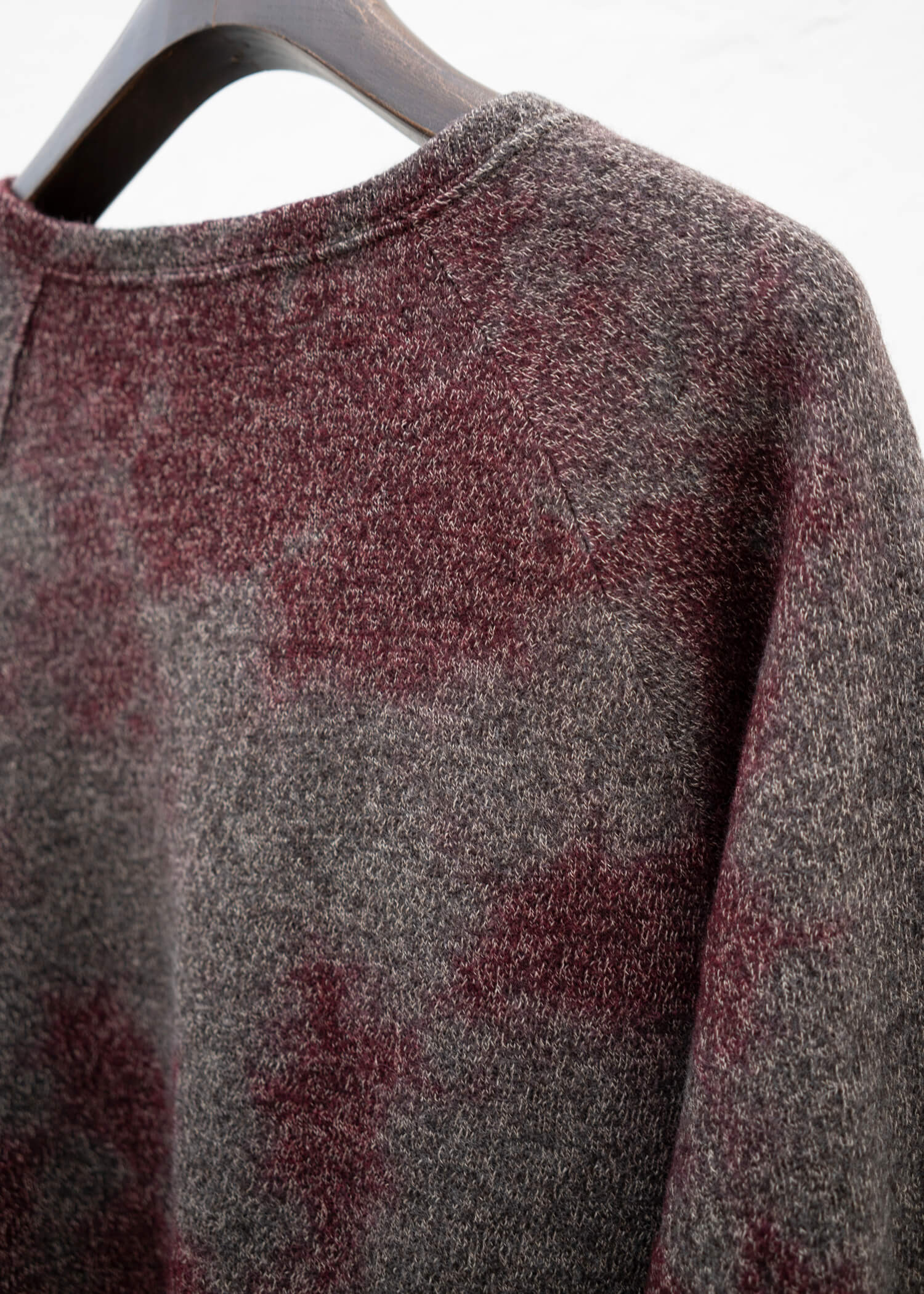SUZUSAN Wool Cotton Jersey Crew Neck Pullover(Madara Shibori) Crimson - Muddy Brown