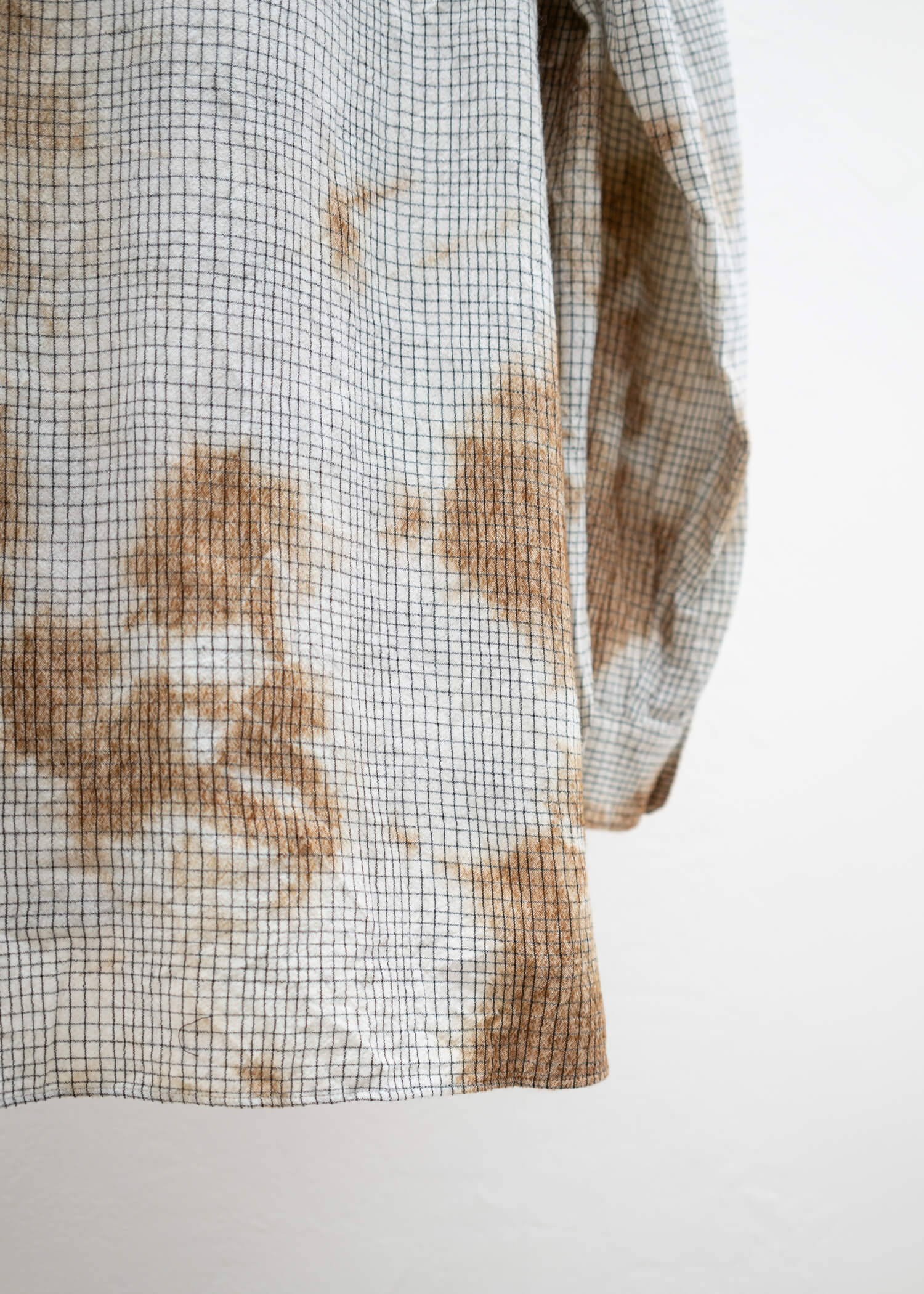 SUZUSAN Wool Cotton Linen Pencil Check Shirt(Madara Shibori) Brown - Natural White,