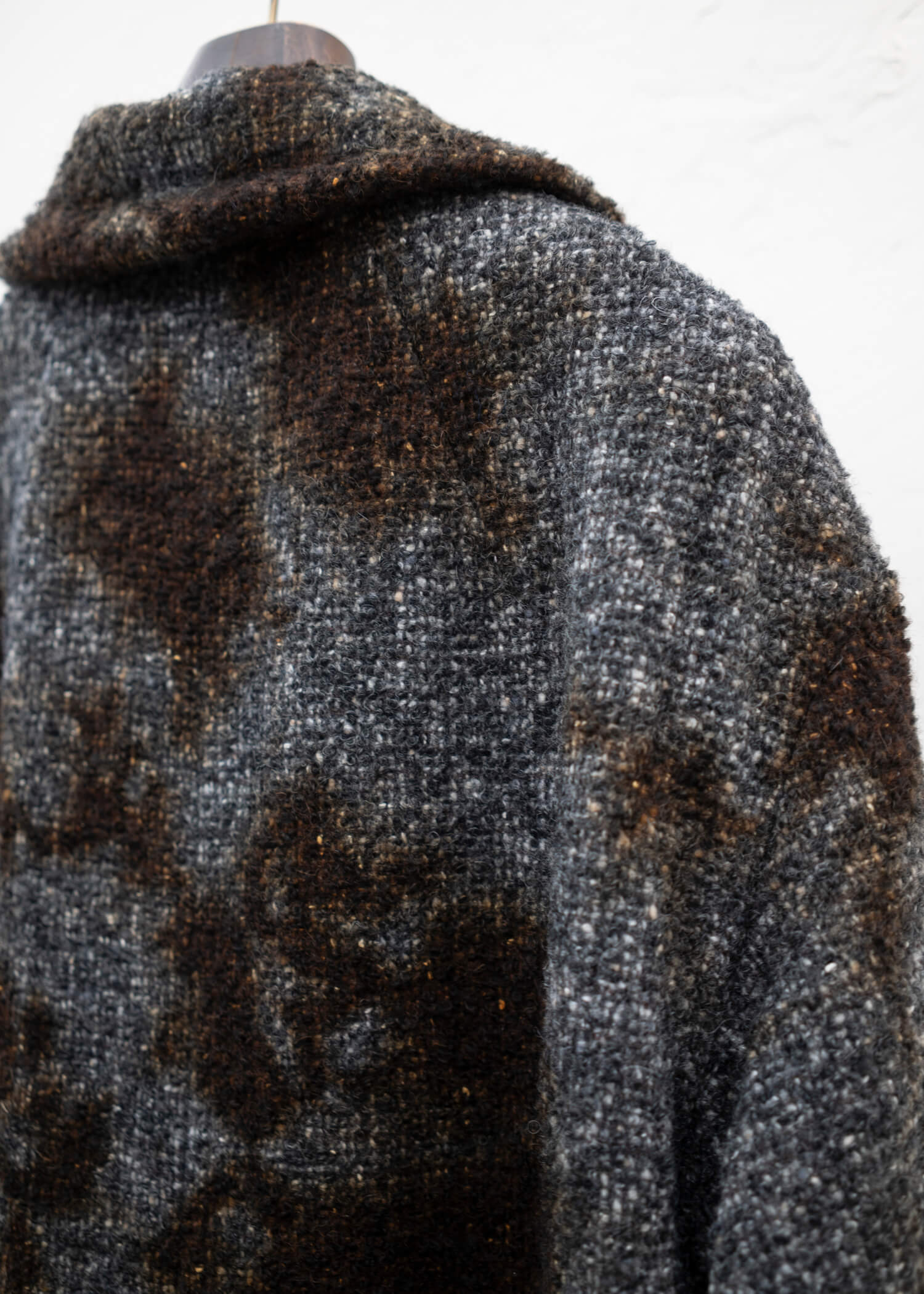 SUZUSAN Various Loop Yarn Tweed Half Pea Coat Brown - Dark Grey