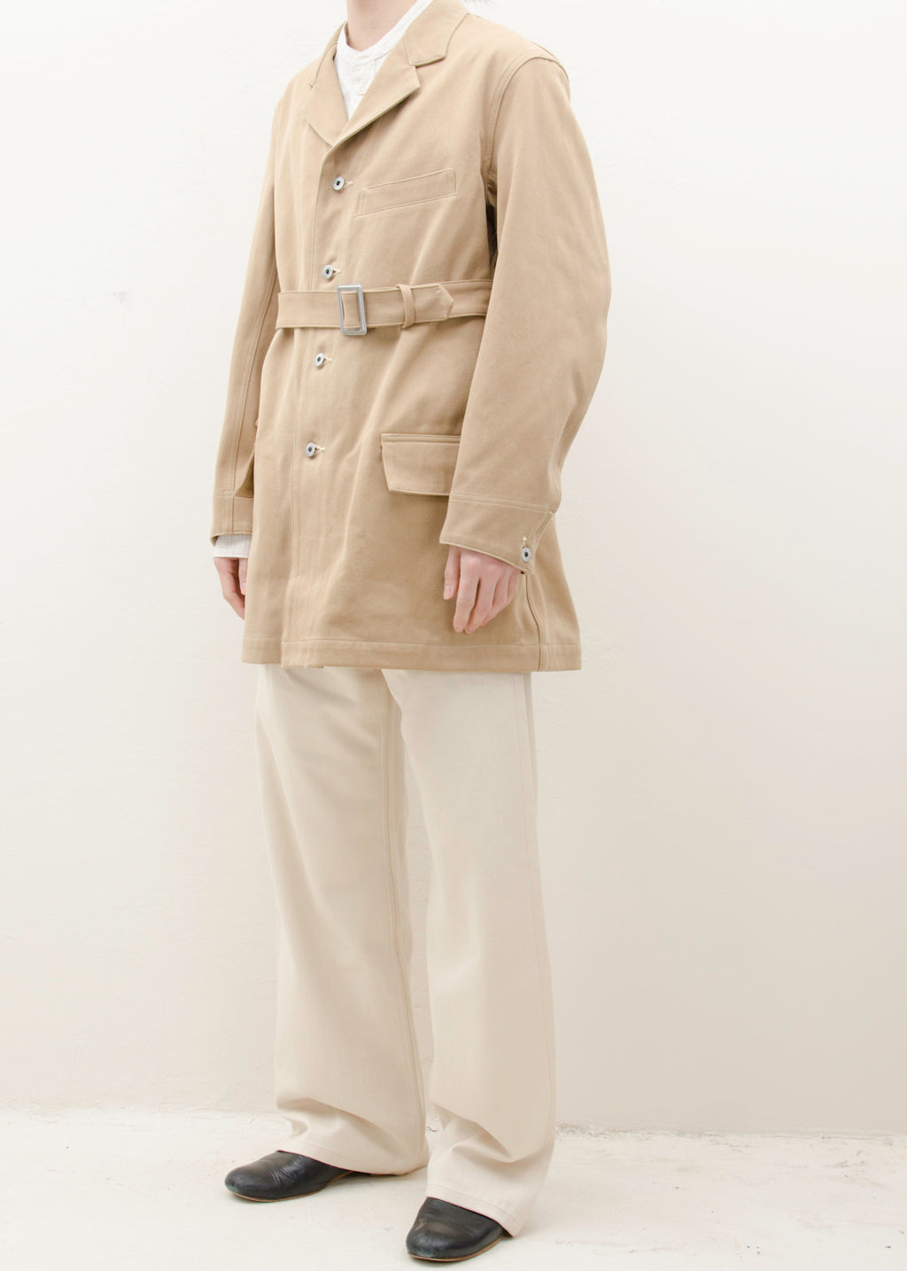 Taiga Takahashi BELTED ENGINEER COAT/NATURAL DYED BEIGE