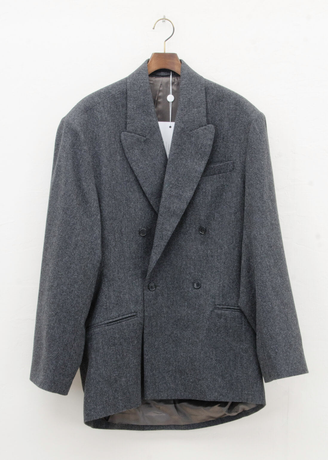 HED MAYNER DROPPED BACK DOUBLE BREASTED JACKET / GREY FLANNEL