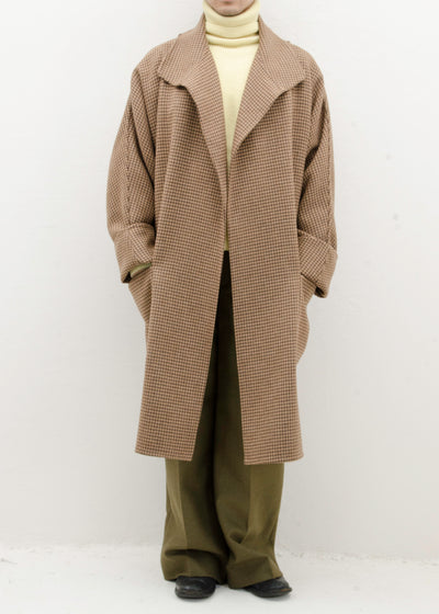 HED MAYNER BACK SLIT UNBUTTONED COAT / BROWN HOUNDSTOOTH