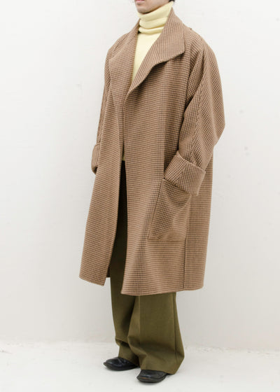 HED MAYNER BACK SLIT UNBUTTONED COAT / BROWN HOUNDSTOOTH