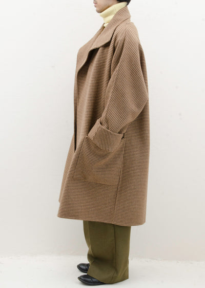 HED MAYNER BACK SLIT UNBUTTONED COAT / BROWN HOUNDSTOOTH