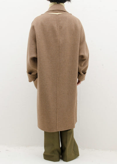 HED MAYNER BACK SLIT UNBUTTONED COAT / BROWN HOUNDSTOOTH