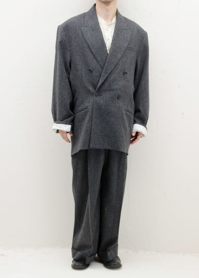 HED MAYNER DROPPED BACK DOUBLE BREASTED JACKET / GREY FLANNEL