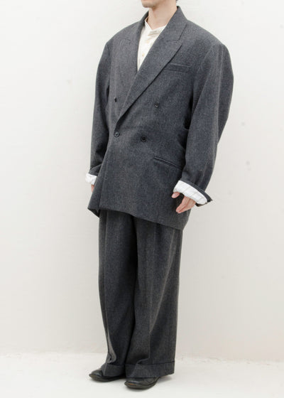 HED MAYNER DROPPED BACK DOUBLE BREASTED JACKET / GREY FLANNEL