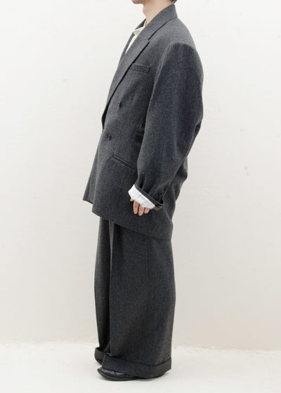 HED MAYNER DROPPED BACK DOUBLE BREASTED JACKET / GREY FLANNEL